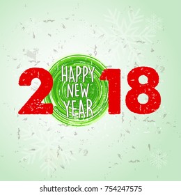 happy new year 2018 over green old paper background with snowflakes, holiday seasonal concept, vector