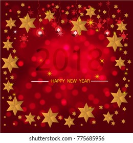 Happy new year 2018 with pale red  bokeh light sparkling background, Holiday greeting card