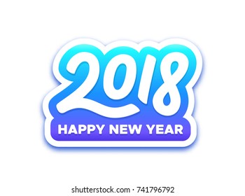 Happy New Year 2018 paper label with typography isolated on white background. Vector carving art style illustration for sticker or greeting card for chinese year of the dog