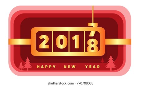 Happy new year 2018 paper art background and illustration merry christmas of creative graphic design for postcards, poster, brochure, invitation, between 2017 and 2018, vector illustration craft style