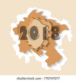 HAPPY NEW YEAR 2018, paper art vector background of brown tone.