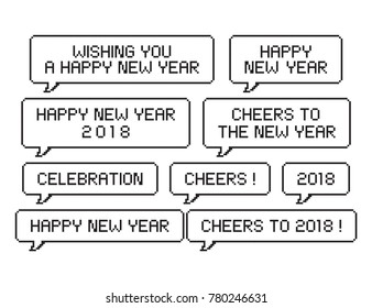 Happy New Year 2018, pixel art speech bubble concept vector illustration on white background.