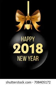 Happy New Year 2018 postcard with Christmas tree decoration