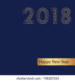 Happy new year 2018 postcard vector template. Vector brochure design template. Cover of business diary for 2018 with wishes. Golden lettering on navy blue background