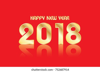 Happy new year 2018 red background design, vector illustration