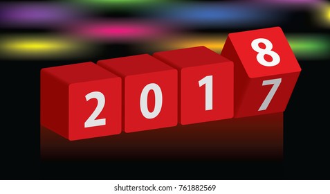 happy new year 2018, red cubes concept