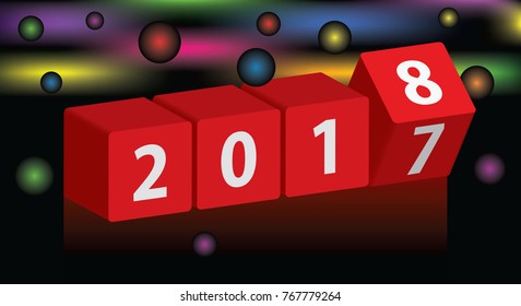 happy new year 2018, red cubes concept