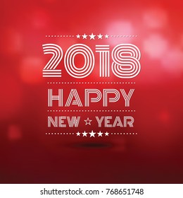 happy new year 2018 in red bokeh blur pattern background ,vector illustration