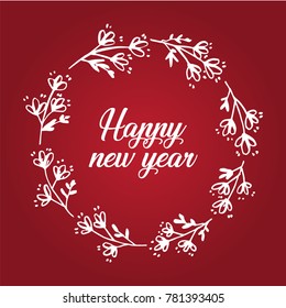 Happy New Year 2018. Red background. Vintage. Flowers