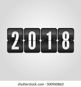 Happy New Year 2018 scoreboard congratulation, flip symbol on grey gradient background