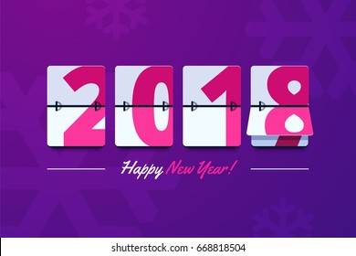 Happy New Year 2018 scoreboard vector illustration. Mechanical clock on digits board panel in flat style. Design for greeting card, poster or web pages for celebrating 2018 year. 