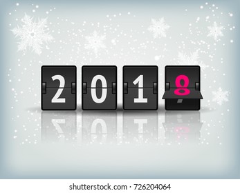 Happy New Year 2018 scoreboard vector realistic illustration. Mechanical clock design for greeting card, poster or web pages for celebrating 2018 year