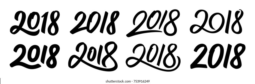 Happy New Year 2018. Set of calligraphy numbers for Chinese for Year of the Dog. Vector illustration.