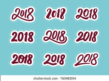 Happy New Year 2018. Set of calligraphic numbers on white stickers for cutting out of paper. Vector illustration.