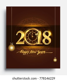 Happy New Year 2018 - New Year Shining background with gold clock