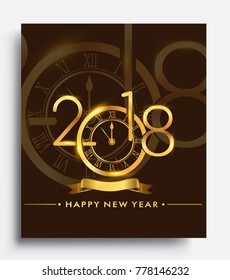 Happy New Year 2018 - New Year Shining background with gold clock