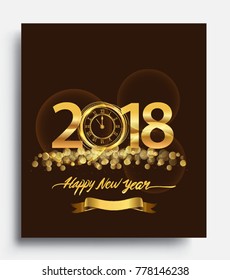 Happy New Year 2018 - New Year Shining background with gold clock