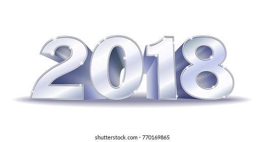 Happy New Year 2018. Silver 3D numbers on a white background. Design for your Seasonal Flyers and Greetings Card or Christmas themed invitations