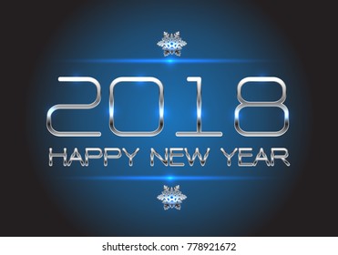 Happy New Year 2018 silver on blue design for holiday festival countdown celebration background vector illustration.