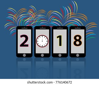 Happy New Year 2018 Smart Phone Clock fireworks 