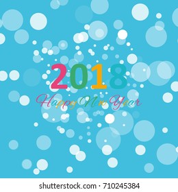 happy new year 2018 with snowflake and bokeh pattern on winter blue background