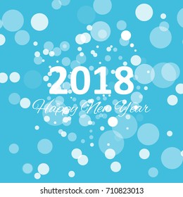 happy new year 2018 with snowflake and bokeh pattern on winter blue background