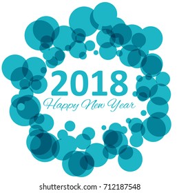 happy new year 2018 with snowflake and bokeh pattern on winter blue background