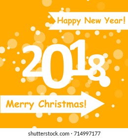 happy new year 2018 with snowflake and bokeh pattern on winter yellow background