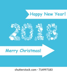 happy new year 2018 with snowflake and bokeh pattern on winter blue background