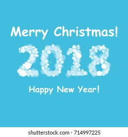 happy new year 2018 with snowflake and bokeh pattern on winter blue background