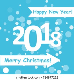 happy new year 2018 with snowflake and bokeh pattern on winter blue background