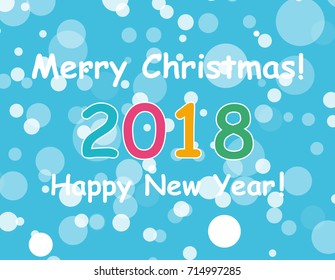 happy new year 2018 with snowflake and bokeh pattern on winter blue background