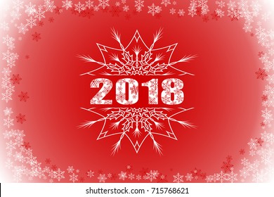 Happy new year 2018 with snowflake winter red background. Vector Illustration.