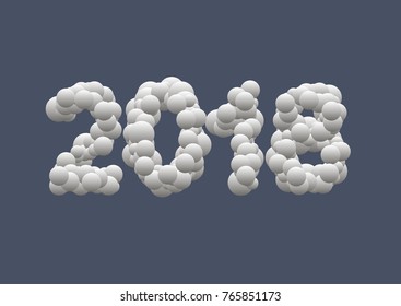 Happy New Year 2018. Snowy balls or snowflakes numbers, Vector illustration