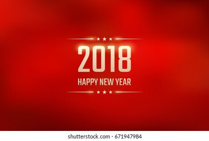 happy new year 2018 with stripe lines pattern on red color background