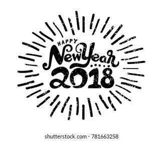 Happy new year 2018 symbol isolated on white background. Holiday vector Illustration. Hand draw design. vintage style.