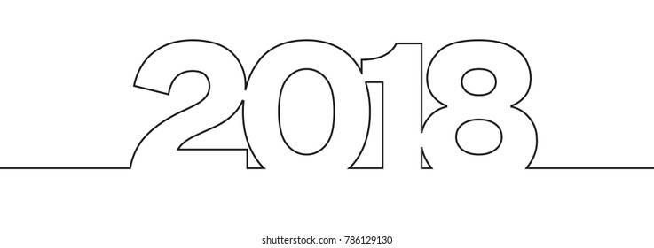 Happy new year 2018 symbol isolated icon logo on white grey background. Line style illustration.