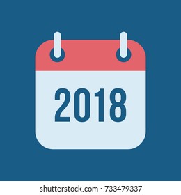 Happy New Year 2018. Tear-off Calendar Icon In Flat Style On Blue Background. Reminder Symbol Design For Chinese Year Of The Dog