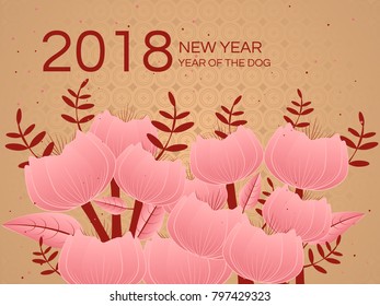 Happy new year 2018. Template greeting card in oriental style. Vector illustration.