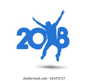 Happy new year 2018 Text with jumping men design Vector illustration