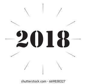 Happy new year 2018 Text Design Vector illustration, Festive Star burst background for calendar, poster, brochure, banners greeting card Black and white Print, typography, pattern graduation, graduate