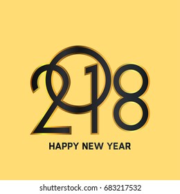 Happy new year 2018. Text Design Vector illustration. Black Typography. Yellow Background