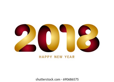 Happy new year 2018 text design. Modern golden and red text design on white background. Vector illustration.