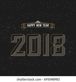 Happy new year 2018 text design with star and black background. Vintage line design. Vector illustration.