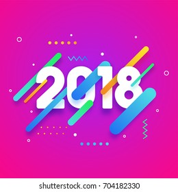 Happy New Year 2018 text on pink abstract background.