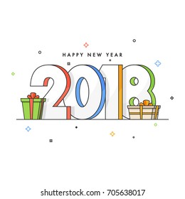 Happy New Year 2018 Text with Gift Boxes. 