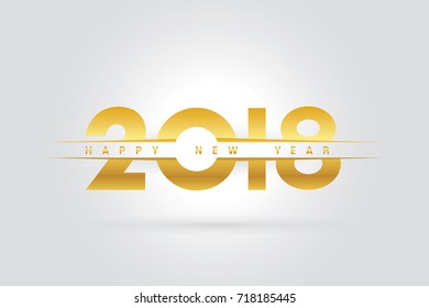 Happy New Year 2018 text design for greeting card with gold theme on grey background.