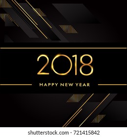 Happy New Year 2018 text design gold colored isolated on black background, vector elements for calendar and greeting card.