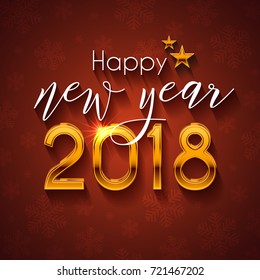 Happy New Year 2018 text design. Vector greeting illustration with golden numbers and snowflake