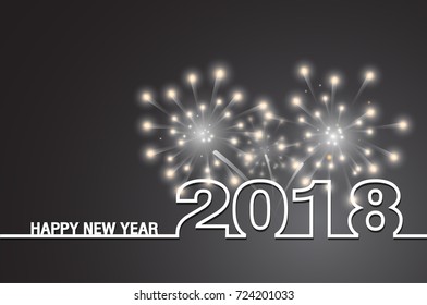 happy new year 2018 text design  with firework on dark background